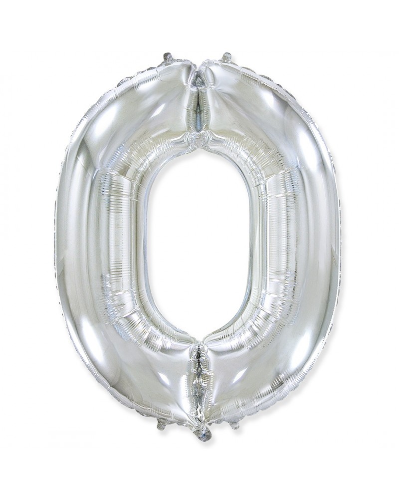 Шар (40''/102 см) Цифра, 0, Серебро