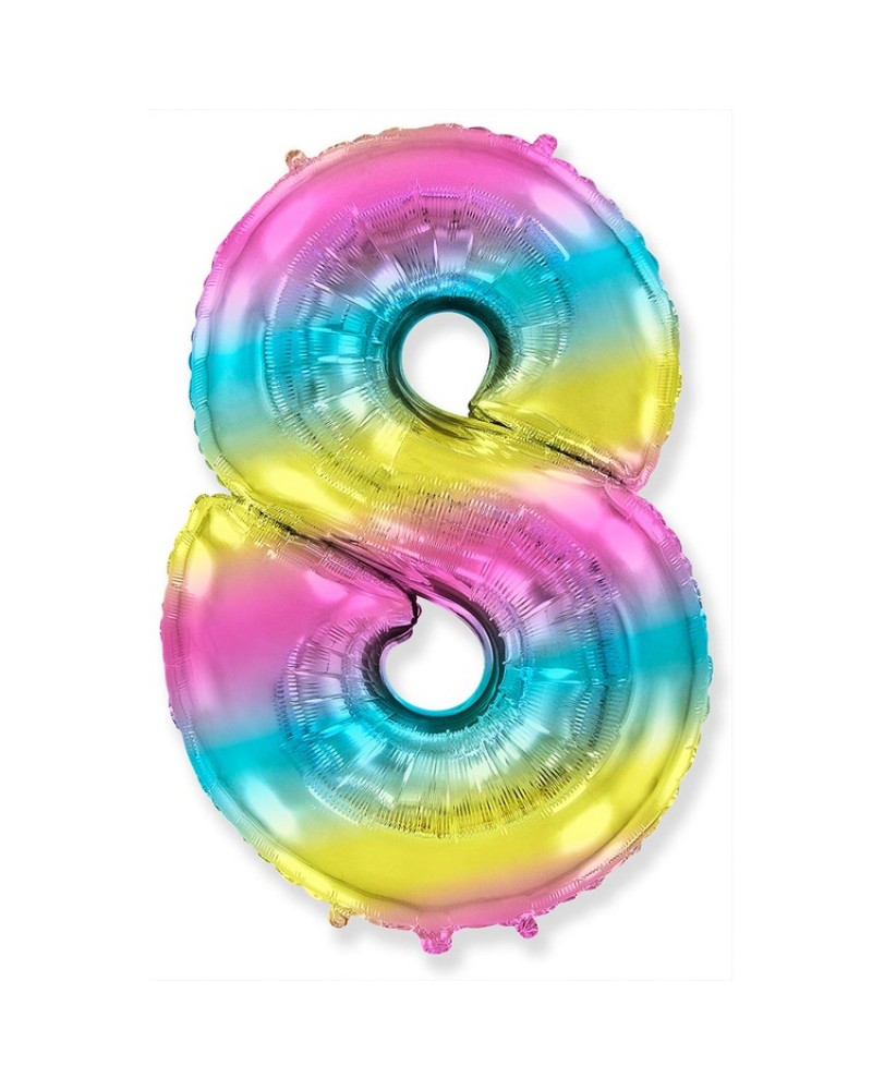 Шар (40''/102 см) Цифра, 8, Радуга Металлик
