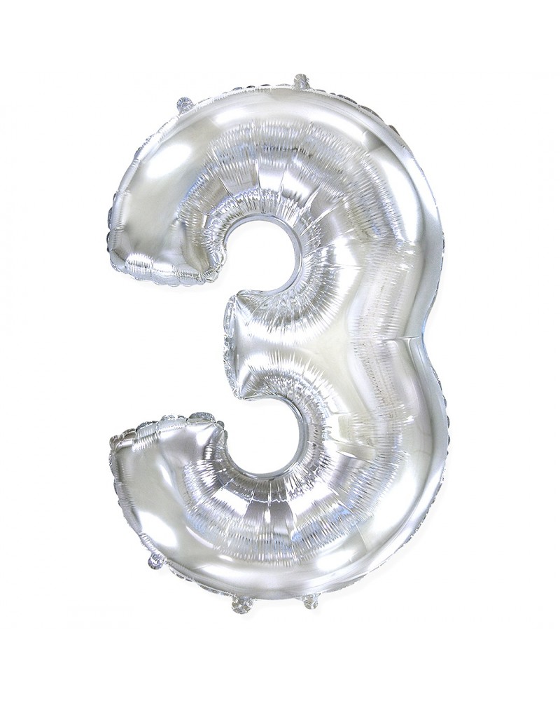 Шар (40''/102 см) Цифра, 3, Серебро