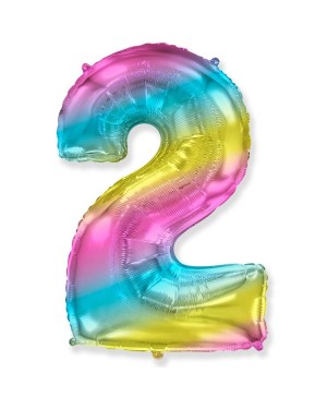Шар (40''/102 см) Цифра, 2, Радуга Металлик