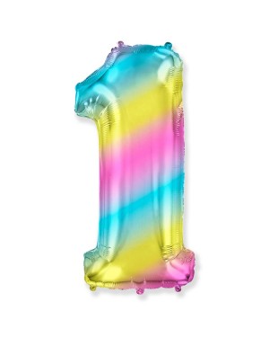 Шар (40''/102 см) Цифра, 1, Радуга Металлик