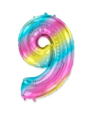 Шар (40''/102 см) Цифра, 9, Радуга Металлик