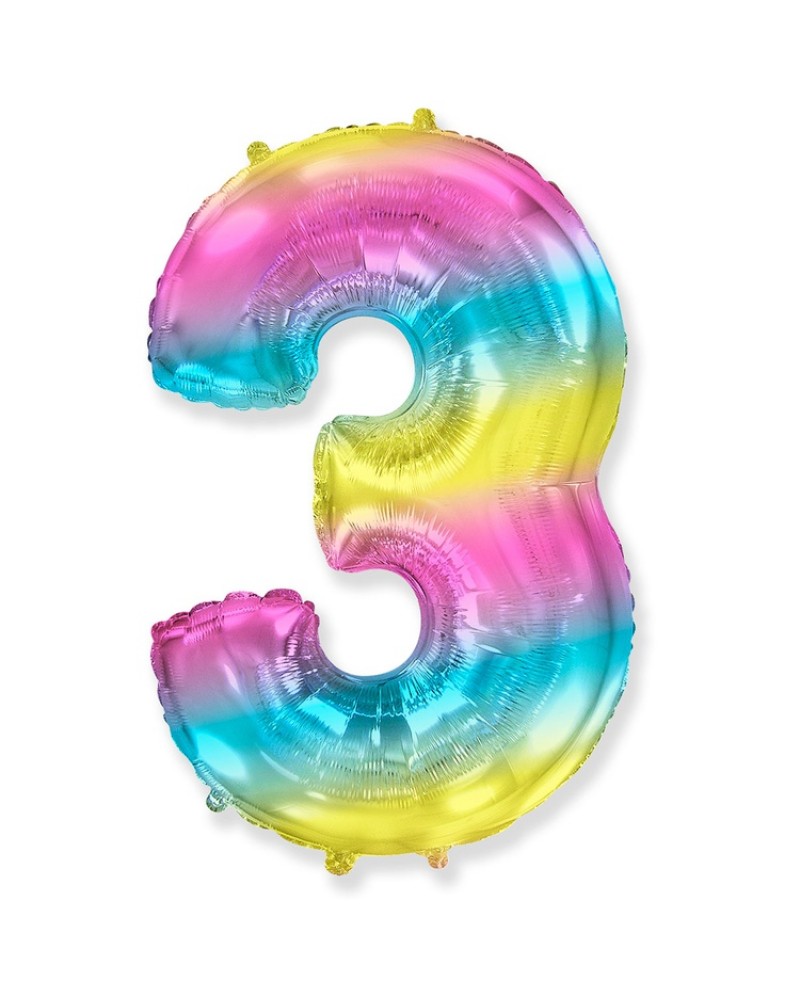 Шар (40''/102 см) Цифра, 3, Радуга Металлик