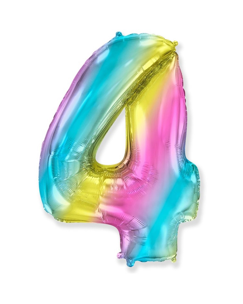 Шар (40''/102 см) Цифра, 4, Радуга Металлик